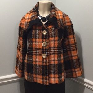 Fall jacket in orange and black.