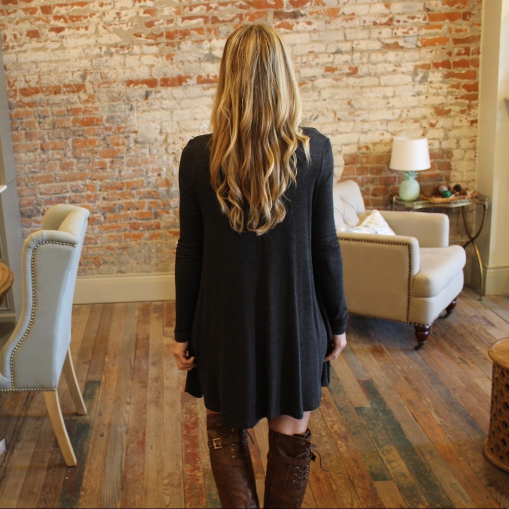 Charcoal long sleeve dress with pockets - Picture 3 of 3