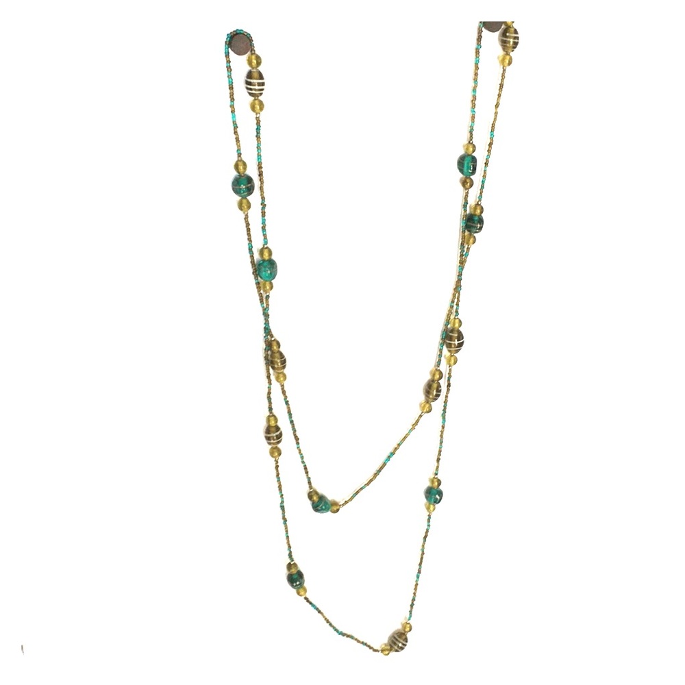 LONG (30") golden marine HANDMADE beaded necklace!