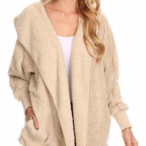 T-party Faux Fur Sherpa Cardigan Jacket TAN