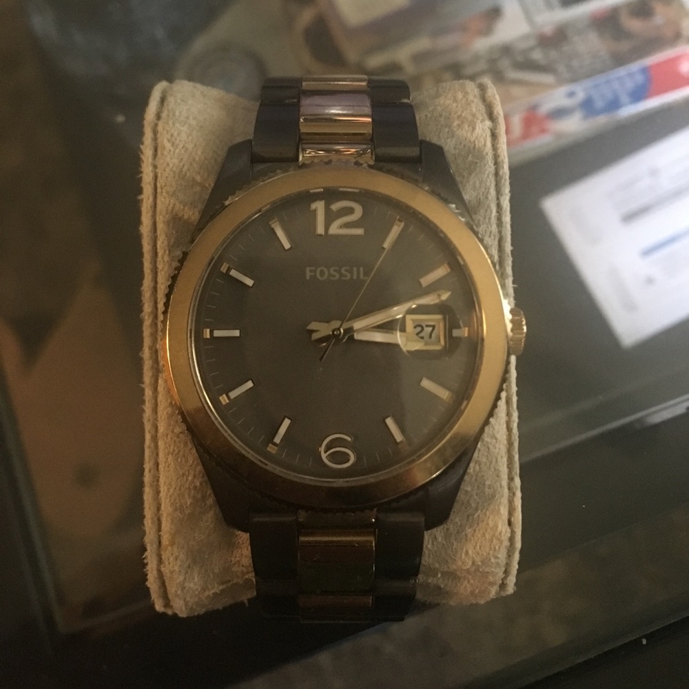 Fossil gunmetal gold two tone watch