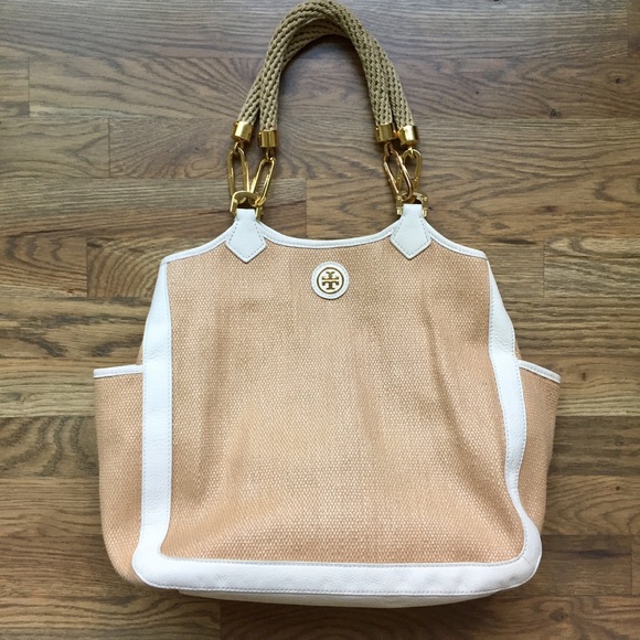 ❌SOLD❌Tory Burch Woven Leather Trim Bag - Picture 1 of 7