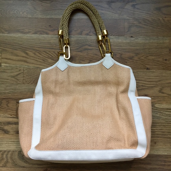 ❌SOLD❌Tory Burch Woven Leather Trim Bag - Picture 5 of 7