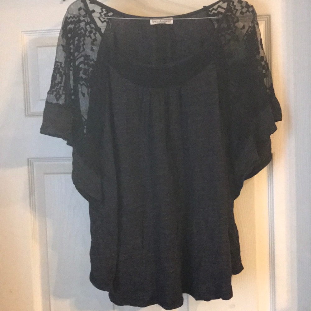 Black and grey top with lace design sleeves