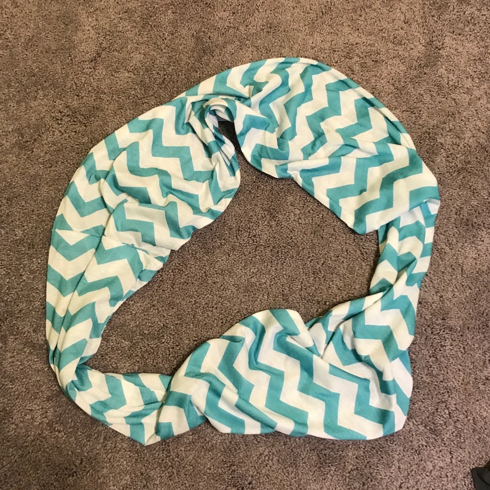 Blue and white infinity scarf