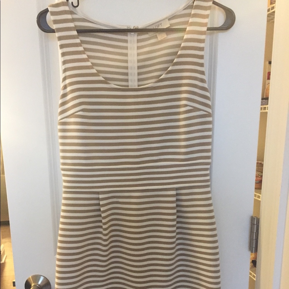 LOFT Tan and White striped dress
