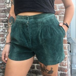 Vintage Shorts - Vintage Green Suede Leather High Wasted Shorts Vintage Shorts - Vintage Green Suede Leather High Wasted Shorts