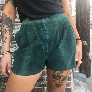 Vintage Shorts - Vintage Green Suede Leather High Wasted Shorts Vintage Shorts - Vintage Green Suede Leather High Wasted Shorts
