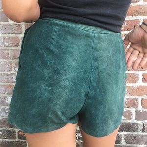 Vintage Shorts - Vintage Green Suede Leather High Wasted Shorts Vintage Shorts - Vintage Green Suede Leather High Wasted Shorts