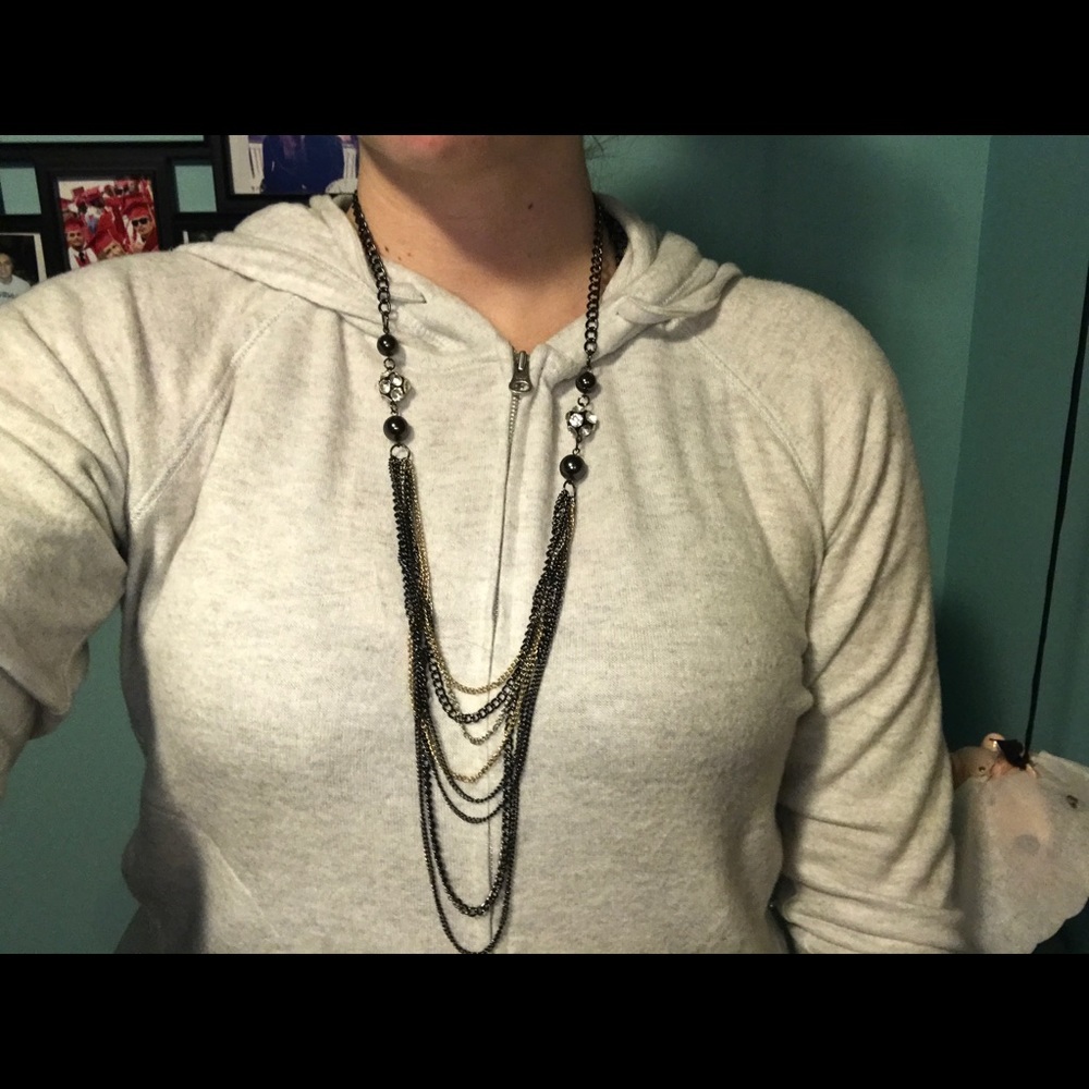 Long dangly necklace with crystals