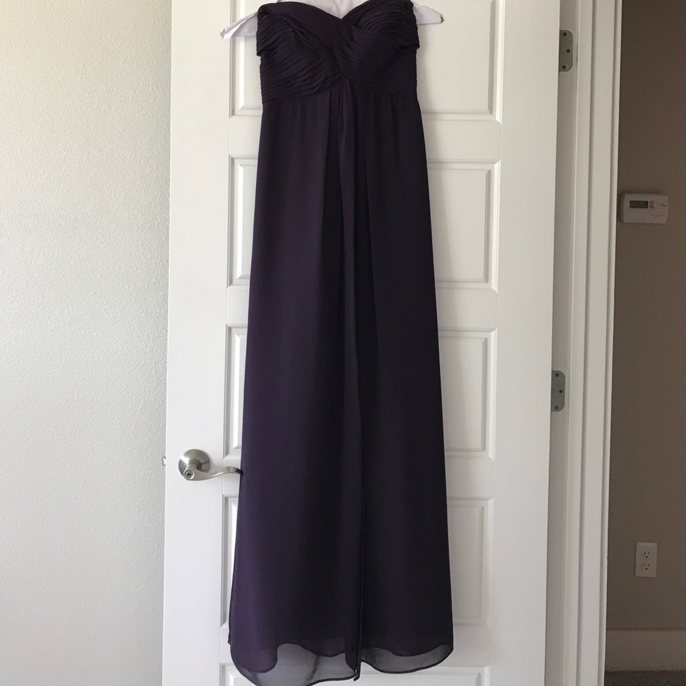 Bill Levkoff plum strapless formal dress