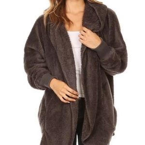 T-Party faux fur Sherpa hooded jacket CHARCOAL