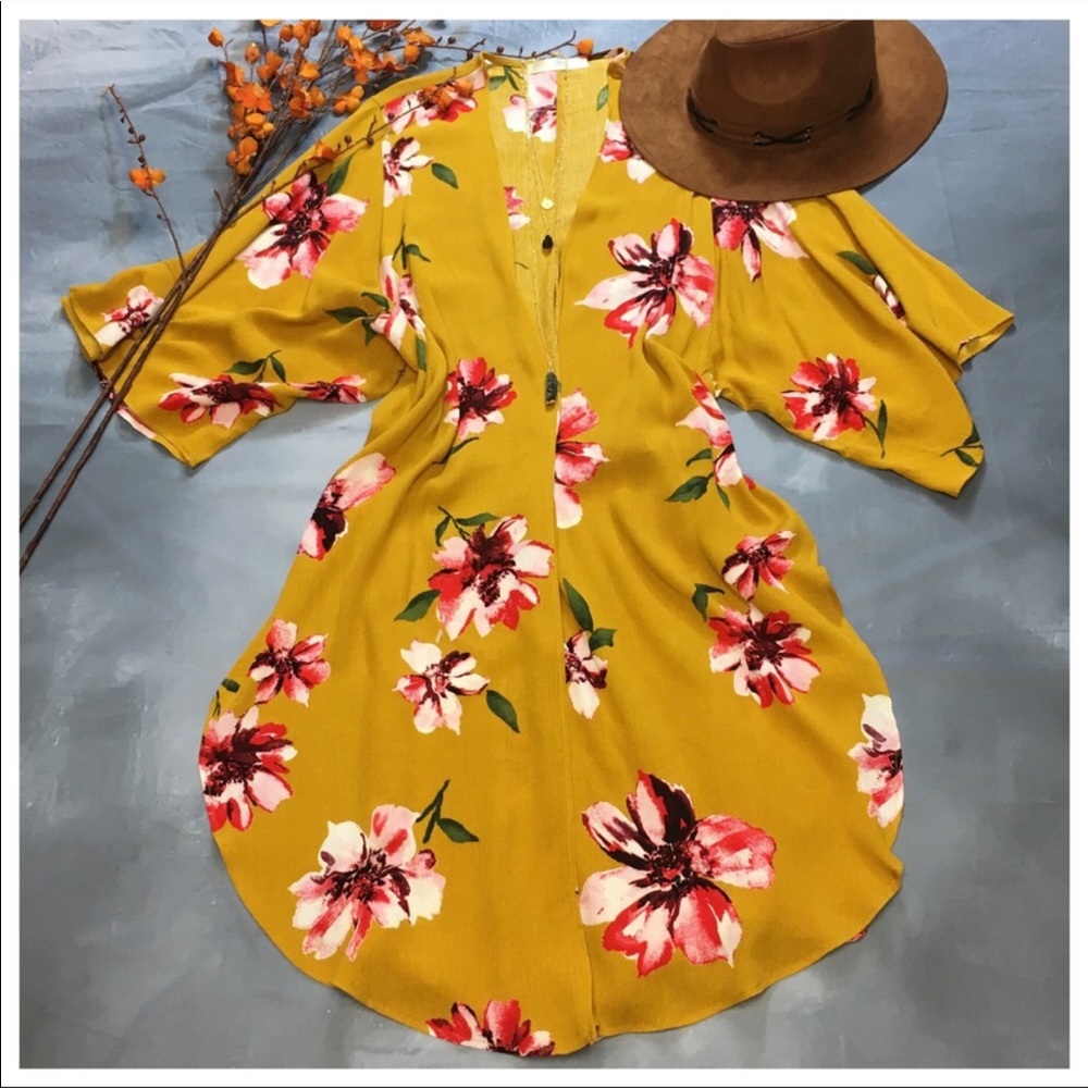 Fall Mustard Floral Open Cardigan - Picture 4 of 4