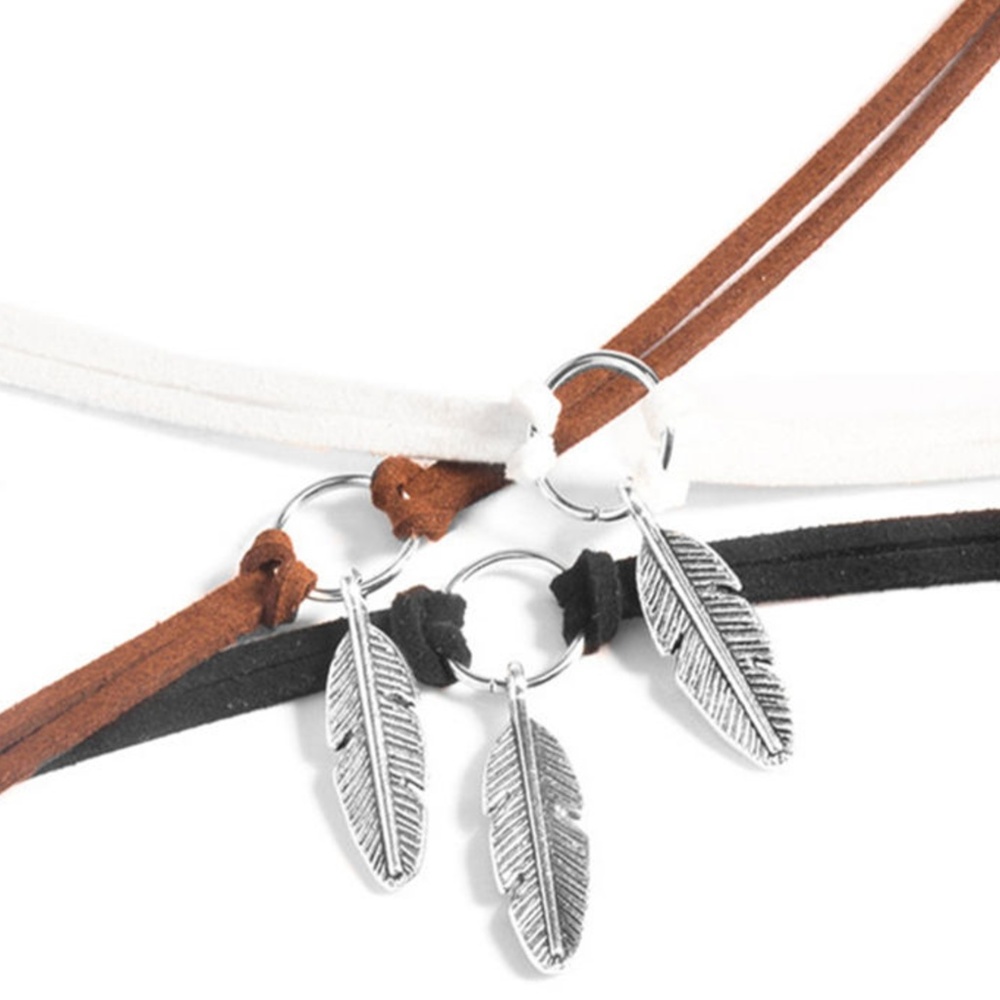 5 for $25--Leather & Silver Leaf Adjustable Choker