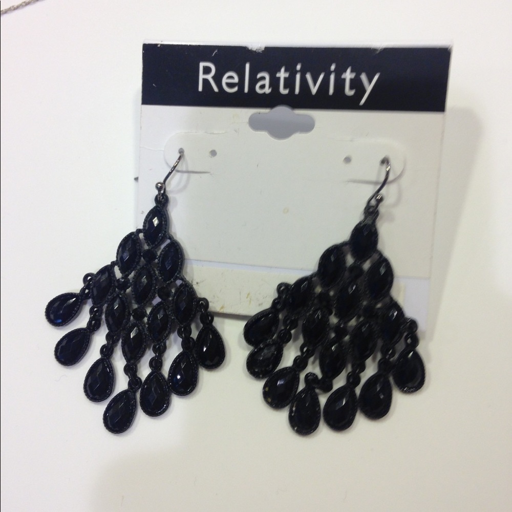 Relativity Chandelier Black Stud 2" Dangle Earings