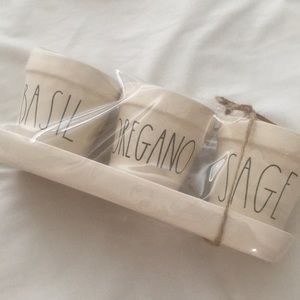 Rae Dunn basil, oregano, sage planter