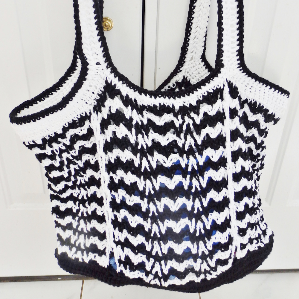 Handmade XL B&W Crochet Tote/BeachBag/DiaperBag