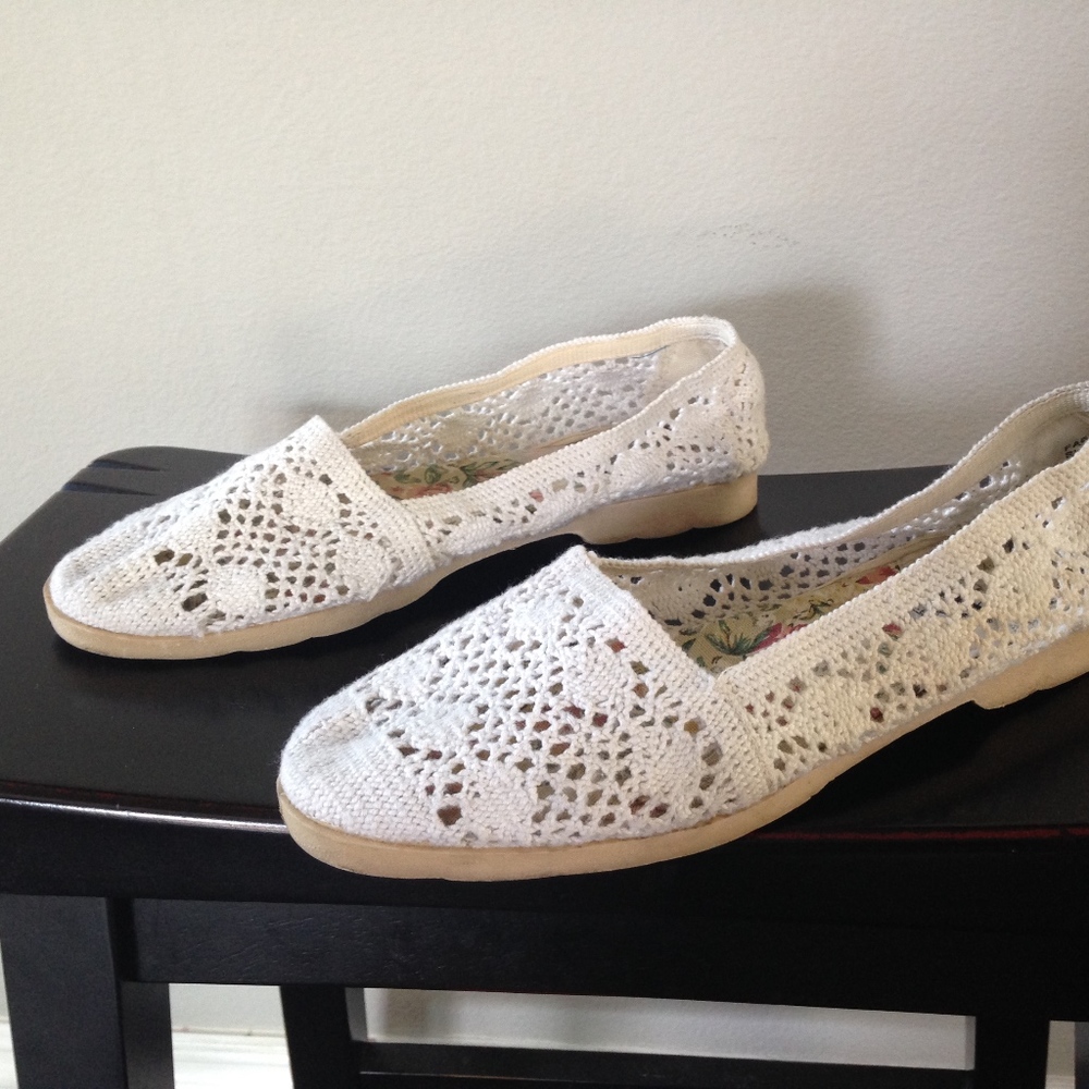 Vintage White Crochet Espadrilles Flats Shoes