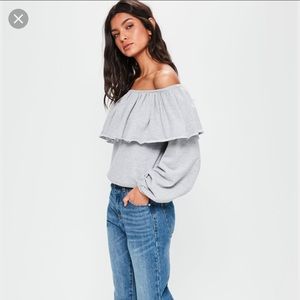 Misguided gray ruffle bardot off the shoulder top