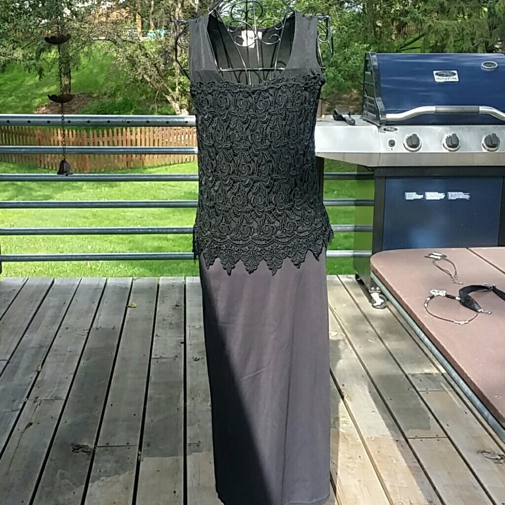 Black lace front top, skirt set