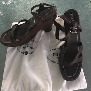 Never worn Prada brown platform wedge sandals