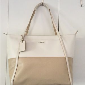 Tumi new tote handbag off white and beige