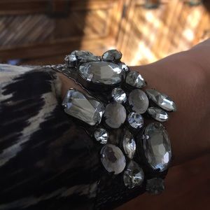 Rhinestone silver hammered cuff bracelet