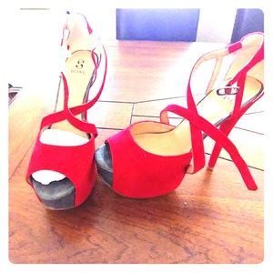 Red peep toe shoes