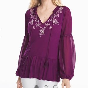 White House Black Market Pleated Embroidered Top