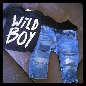 Black long sleeve tee and Zara jeans