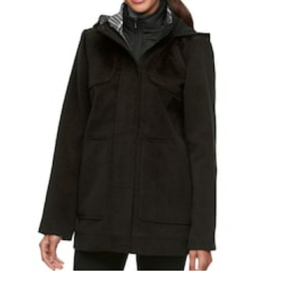 NWT Croft & Barrow Black Hooded Peacoat