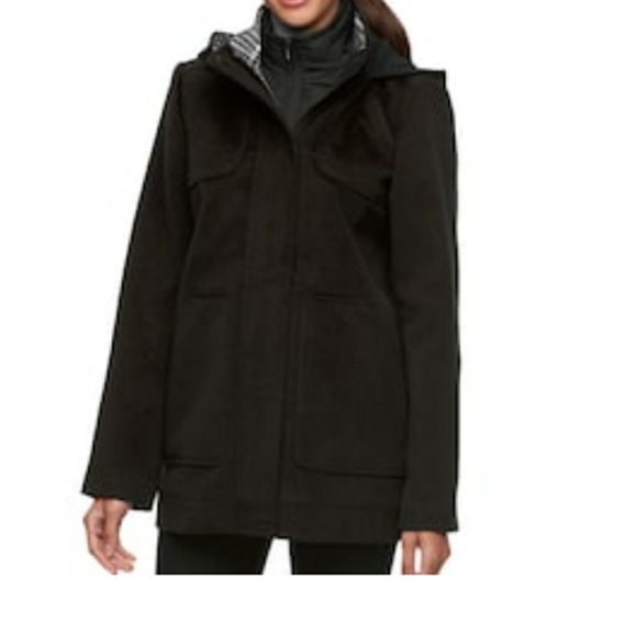 NWT Croft & Barrow Black Hooded Peacoat - Picture 1 of 7