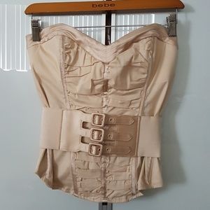 Beige bebe bustier top with belt size large