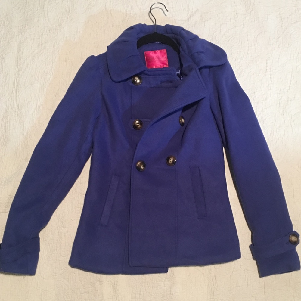 Royal blue pea coat with hood