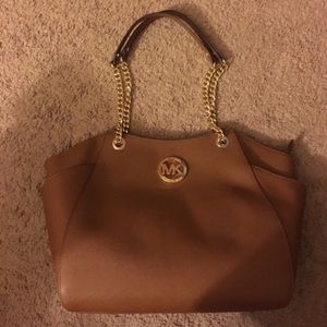 Michale Kors- camel gold chain link shoulder bag
