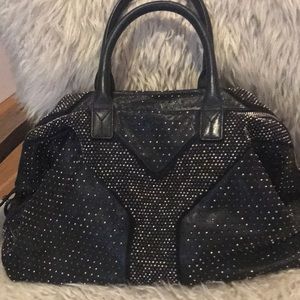 Yves St Laurent Black Handbag with Metal accents