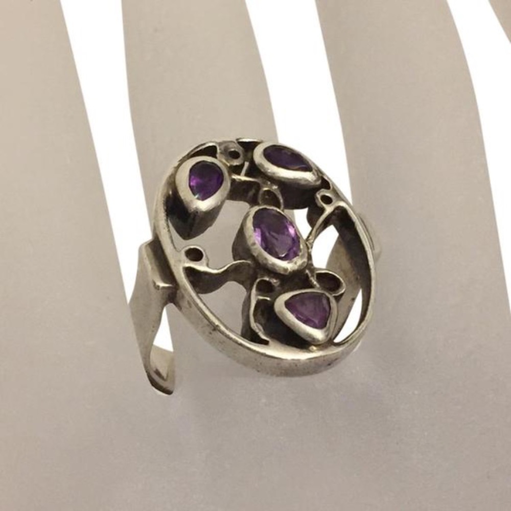 Amethyst sterling silver bezel set modernist ring