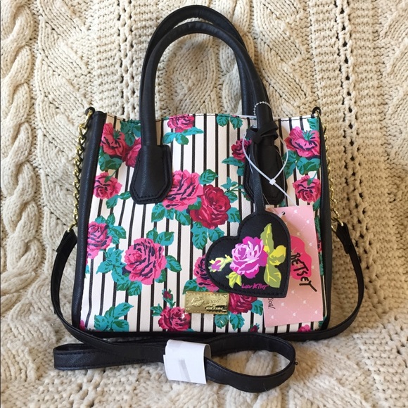 Betsey Johnson Handbags - Betsey Johnson striped floral satchel, NWT!