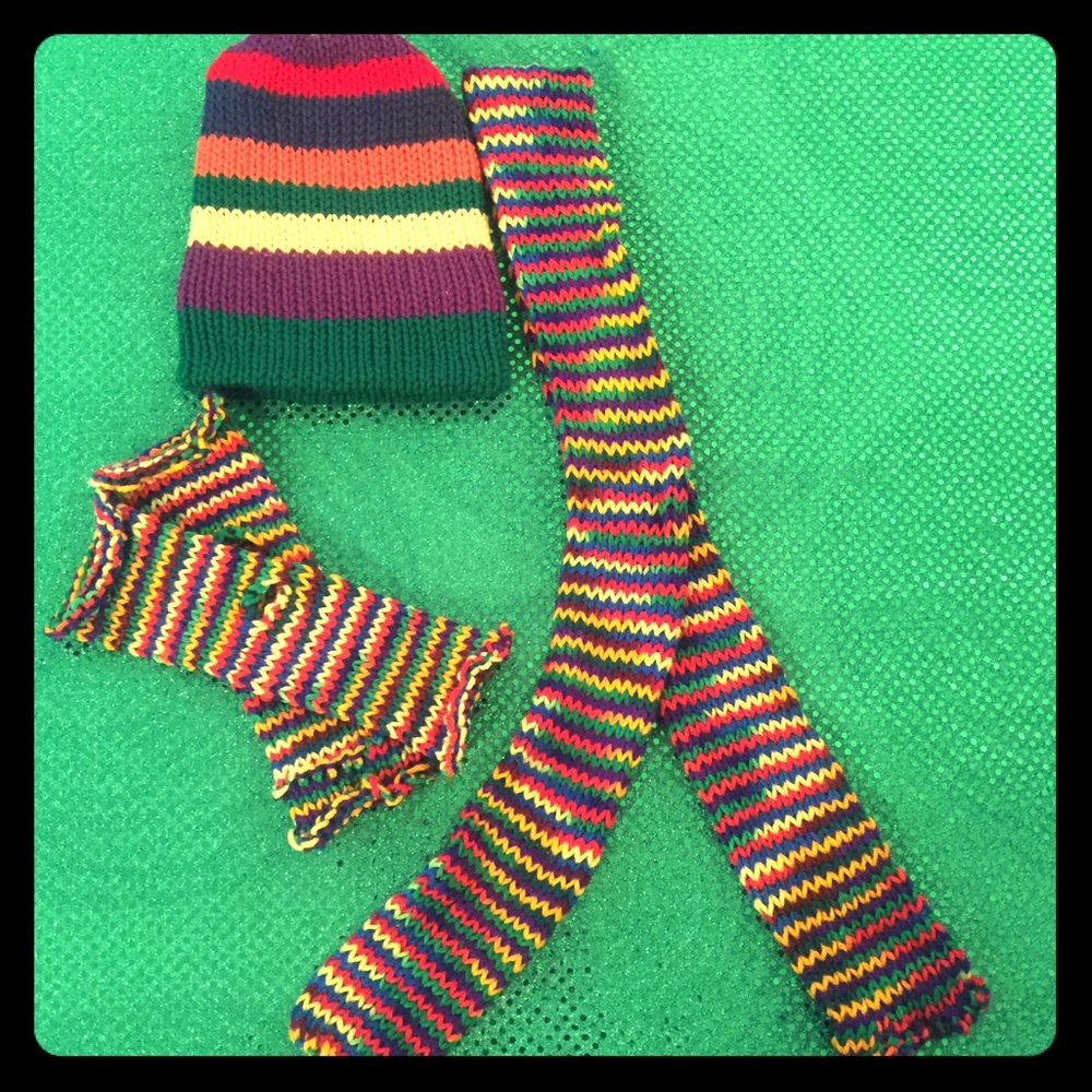 Hat, scarf and fingerless glove set