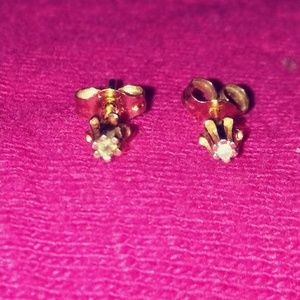 14K solid gold/ Real diamond Infant/ baby earrings