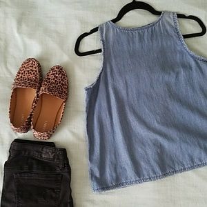 Lou & Grey XS Open Crossover Back Chambray Tank