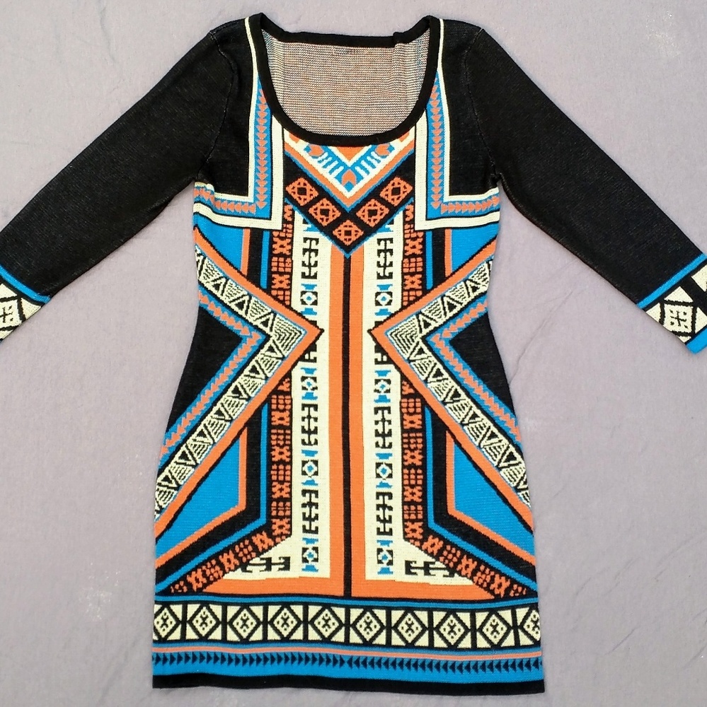 Bodycon boho sweater minidress multicolor