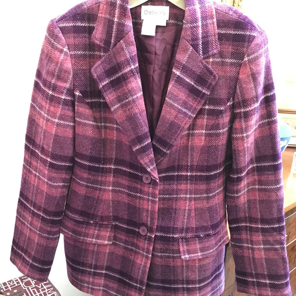 Chadwick's Wool Blazer. Purple plaid! Sz4. Nice!