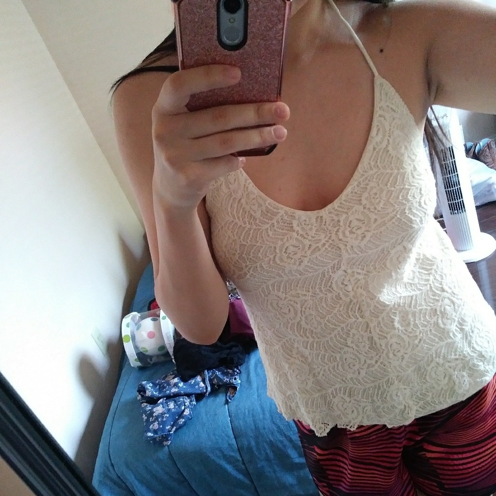 Cream and black backless blouses