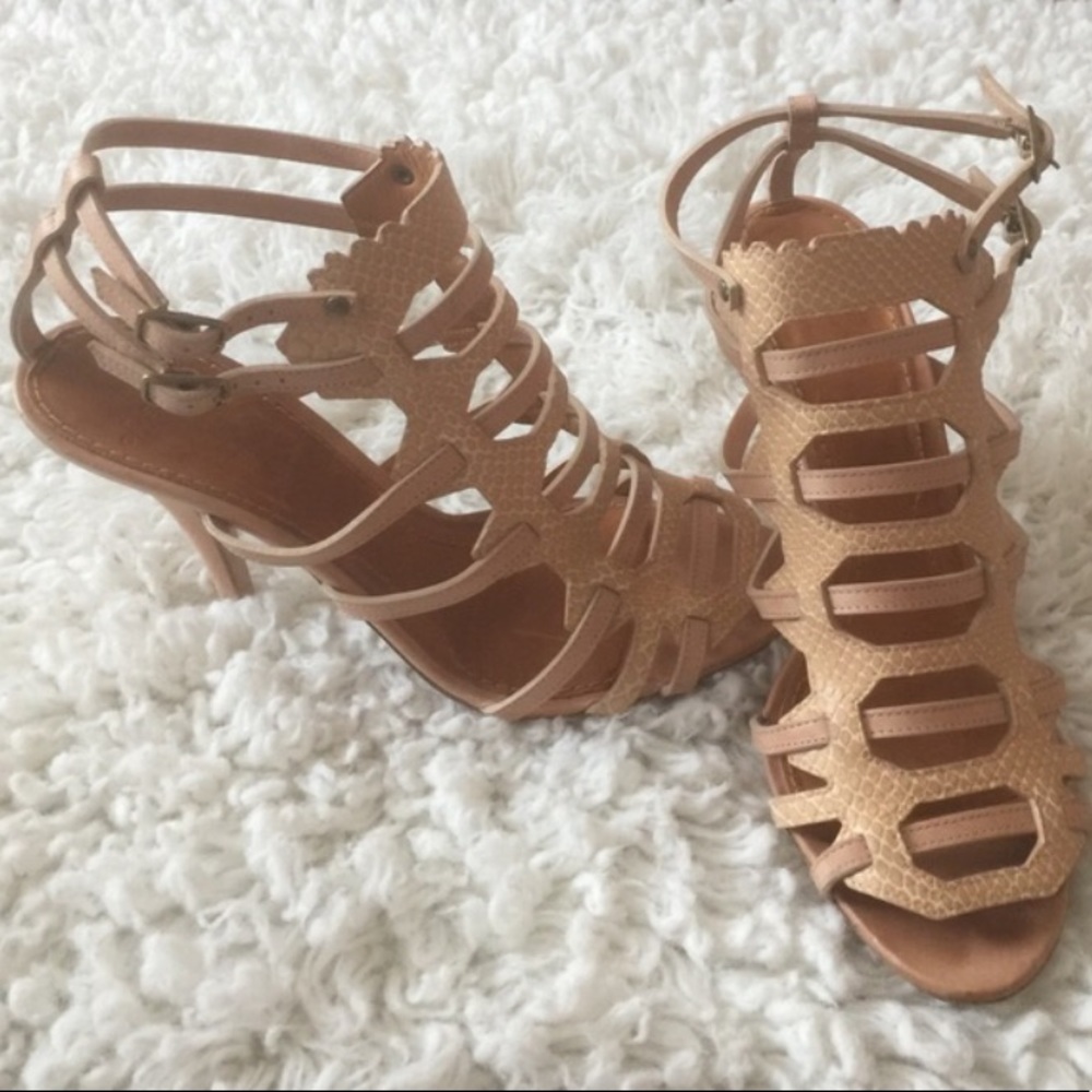 Givenchy Nude Tan Snakeskin Cage Heels