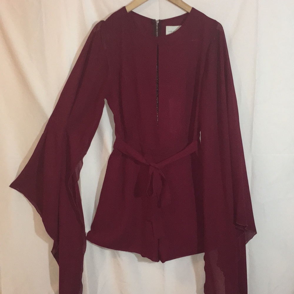 Long flutter sleeve chiffon romper