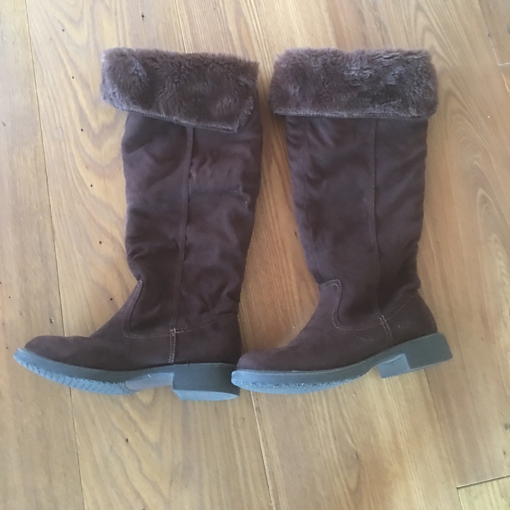 Brown Suede Knee High Leather Boots