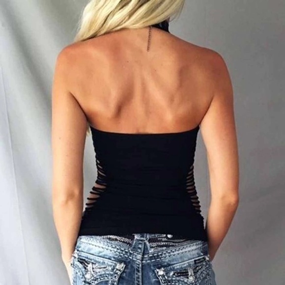 Black Sexy V-neck Cut Out Tank Top - Picture 2 of 5