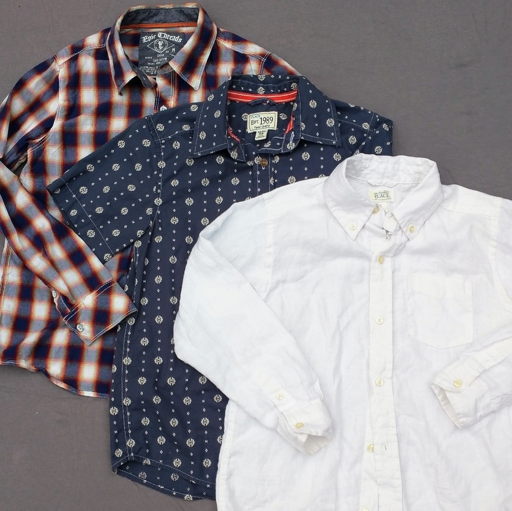 Lot boys medium button up shirts blue white