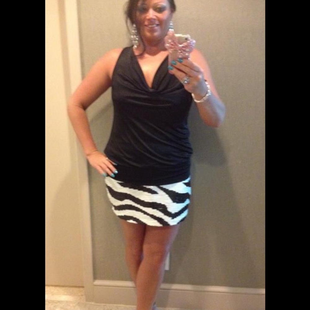 Bebe Black and white zebra sequin mini skirt